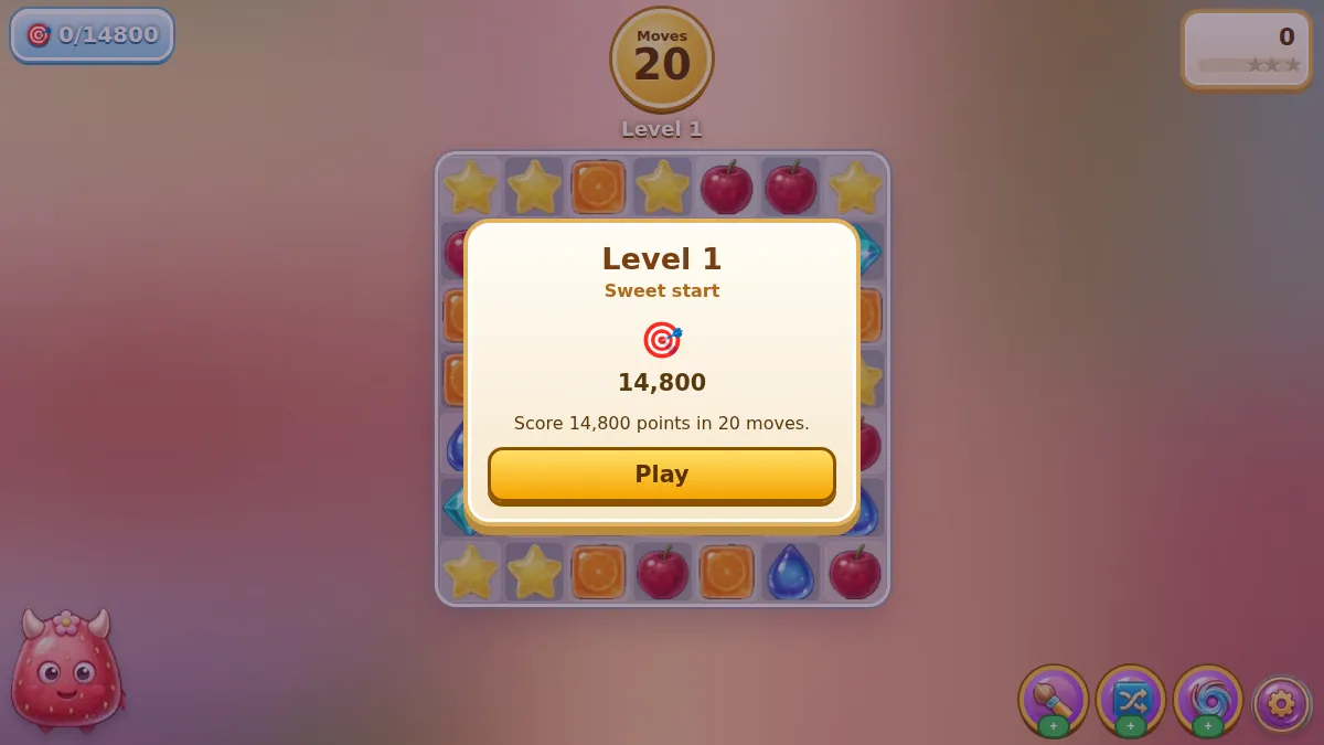The level 1 start card showing the goal and number of moves